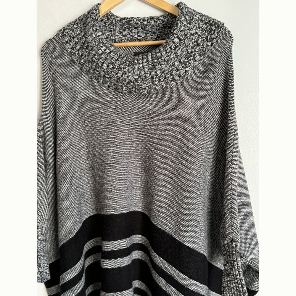 Maeve Anthropologie Womens Gray Black Poncho Sweater XS/S Cozy Cowl Neck Viscose - Picture 4 of 10